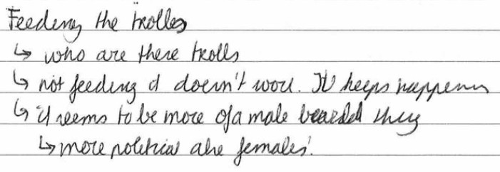 Feeding the trolls 🠒 who are these trolls 🠒 not feeding it doesn't work. It keeps happening 🠒 it seems to be more of a male bearded thing 🠒 more political are females!