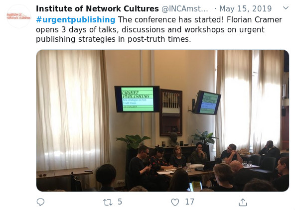 Tweet by Institute of Network Cultures.